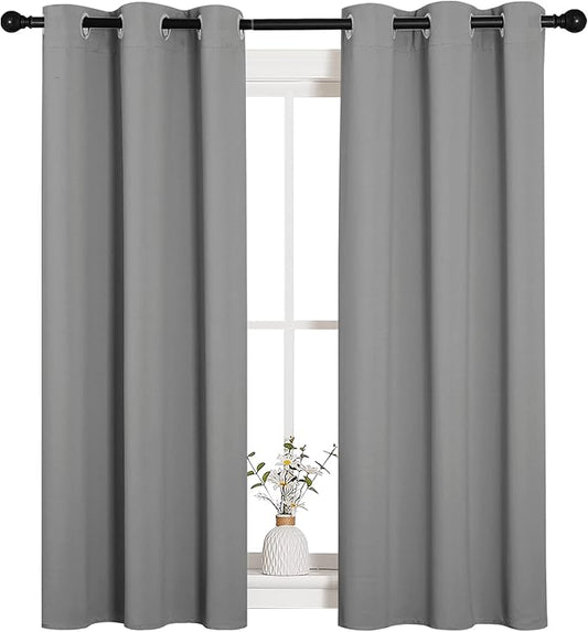 NICETOWN Bedroom Curtains Blackout Drapery Panels, Three Pass Microfiber Thermal Insulated Solid Ring Top Blackout Window Curtains/Drapes (Two Panels, 34 x 54 inches, Silver Grey)