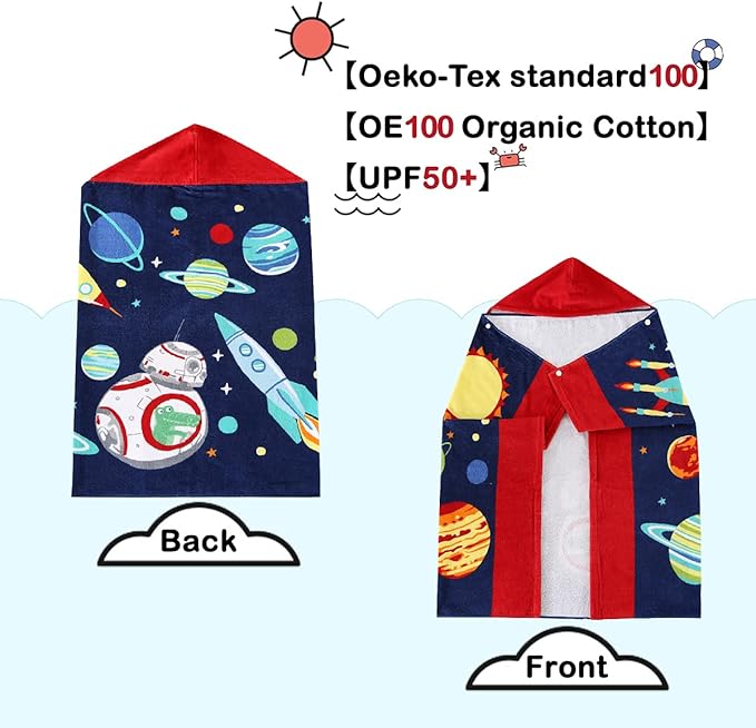 Wowelife Kids Beach Towels, Hooded Towels for Kids, Poncho Towel Wrap, Premium 100% Cotton Soft and Breathable, Extra Large 50"x30", Multi Use for Bath Pool Beach Swim Bathroom