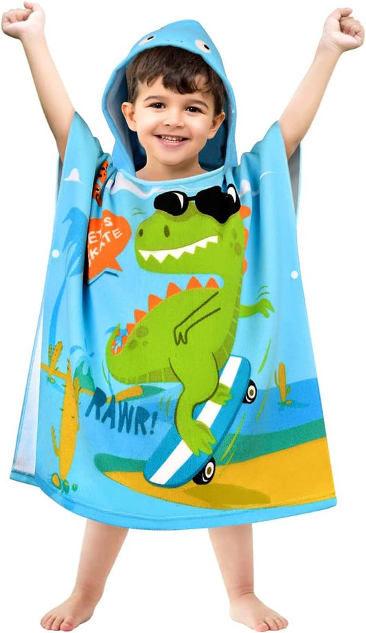 HUANLANG Kids Hooded Beach Towel for Boys Girls,Bath Pool Beach Poncho Towels Super Soft & Absorbent Cotton Towel Childrens Dinosaur Beach Towels for Toddler 0-7 Years Old