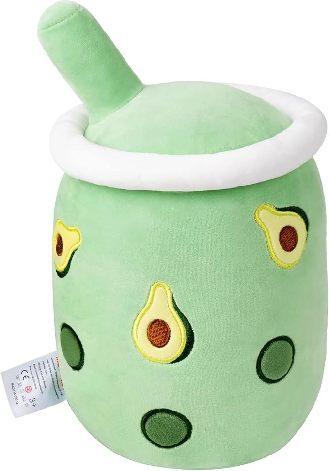 Niuniu Daddy Stuffed Boba Plushies Squishy Bubble Tea Plush Toy Pillow Cute Milk Tea Plushie Adorable Cuddle Pillow Stuffed Food Toy Great Gift for Birthday/Christmas (Avocado, Medium)