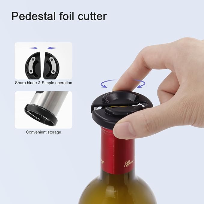 Self-Pulling Wine Opener Set, Twist Wine Corkscrew with Foil Cutter/Premium Vacuum Stopper & Wine Aerator Pourer, Eco-Friendly, Waiter Corkscrew, Manual Wine Opener Gifts(Stainless Steel)