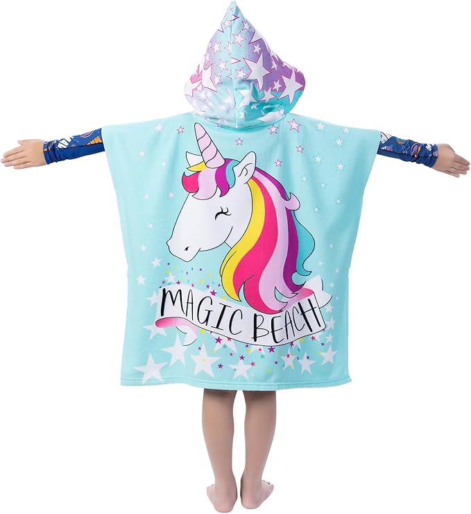 Hooded Kids Beach Towels - Toddler Bath Towel Girls Boys Swim Cover-ups for Ages 1 to 6 Kids Pool Towels Quick Dry Lightweight Soft Microfiber Poncho Towel 24x23 (Unicorn Aqua)