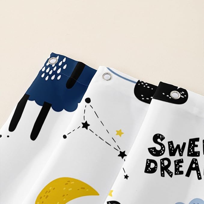 AILONEN Cute Sheep Shower Curtain for Bathroom,Constellation Star Clouds Printed Bath Curtain,Blue Pink Sheep Kids Curtain Waterproof with 2 Plastic Hooks 72" W*96" H