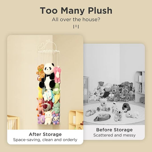 Stuffed Animal Storage,Stuffed Animal Holder with Adjustable Length,Corner Shelf for Kids Room Decor,Soft Toy Storage Organizer for Living Room,Bedroom,Nursery,Playroom,Kids Room(Ivory White)