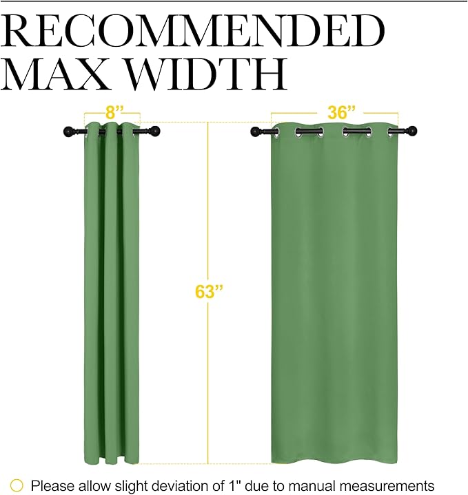 NICETOWN Room Darkening Curtains 63" Long Set of 2 for Bedroom, Froest Green Nursery Essential Thermal Insulated Solid Grommet Top Blackout Curtains/Drapes (1 Pair, 42 inches Wide)