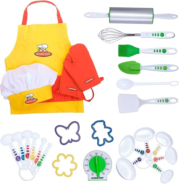 Curious Chef 27-Piece Kitchen Foundation Kit for Kids, includes Real Cooking and Baking Tools, Dishwasher Safe and Made with BPA-Free Plastic