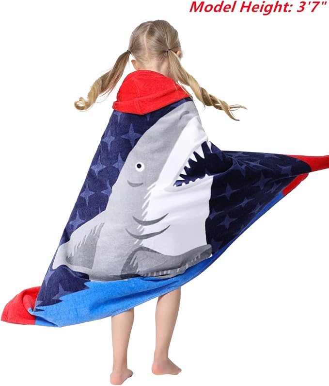 Premium Cotton Hooded Towel for Kids | Great White Shark Design | Ultra Soft and Extra Large | Children Bath Towel with Hood for Girls & Boys