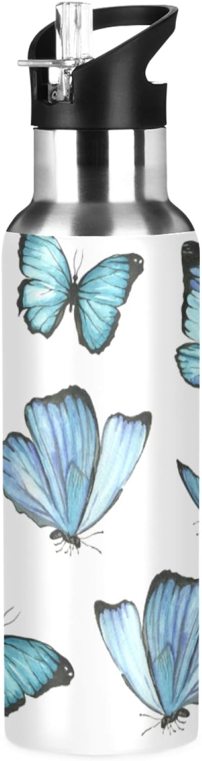 Qilmy Black and White Leopard Water Bottle Vacuum Insulated Stainless Steel Water Bottles with Straw Lid Leakproof Wide Mouth Water Flask for Fitness Outdoor Sports, 20 oz