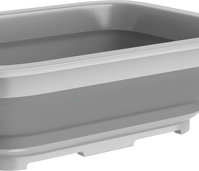 Wakeman 10L Gray Collapsible Multiuse Bin-Portable Wash Basin/Dish Tub/Ice Bucket with 10 L Capacity for Camping, Tailgating, Outdoors, 14.75” L x 10.75” W x 5” H