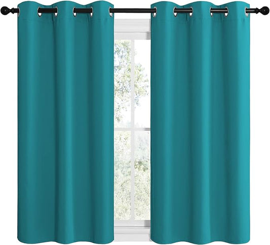 NICETOWN Room Darkening Curtains 48 inch Length 2 Panels, Thermal Insulated Grommet Blackout Curtains for Modern Casual Elegant Bedroom Kids Room Theme Decoration (Peacock Teal, 2 Pieces, W42)