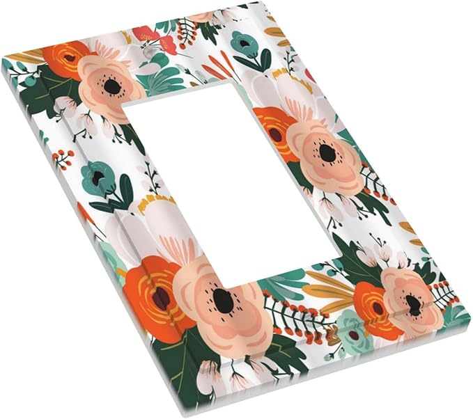 Rustic Floral Boho Colorful Flower 1 Gang Rocker Light Switch Covers Single Decora Outlet Wall Plate Decorative Switchplate Faceplate GFCI for Farmhouse Bathroom Bedroom Kitchen Decor