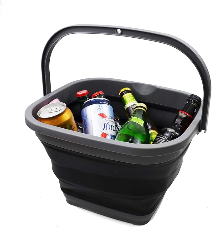 SAMMART 10L (2.6 gallon) Collapsible Rectangular Handy Basket/Bucket (Grey/Black (Set of 2))