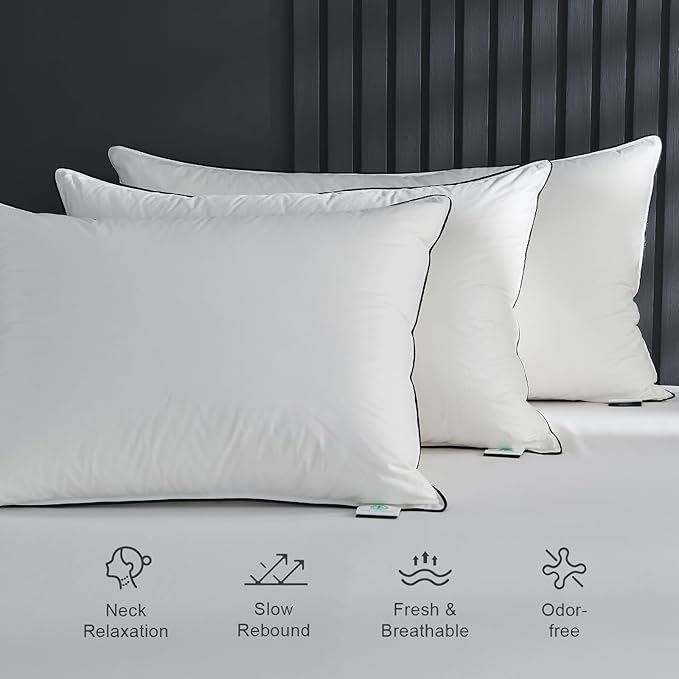 Hotel Feather Pillows King Size, Hybrid Goose Down Pillow Composite with Mef tek™ Memory Foam, Firm Bed Pillows with Organic Cotton Cover (White,20"x36")