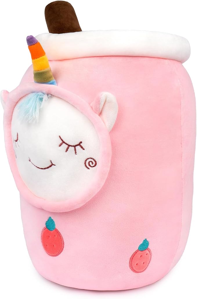 Niuniu Daddy Unicorn Boba Tea Plush, 16+ Inch Pink Unicorn Toys for Girls, Super Cute Unicorn Stuffed Animal