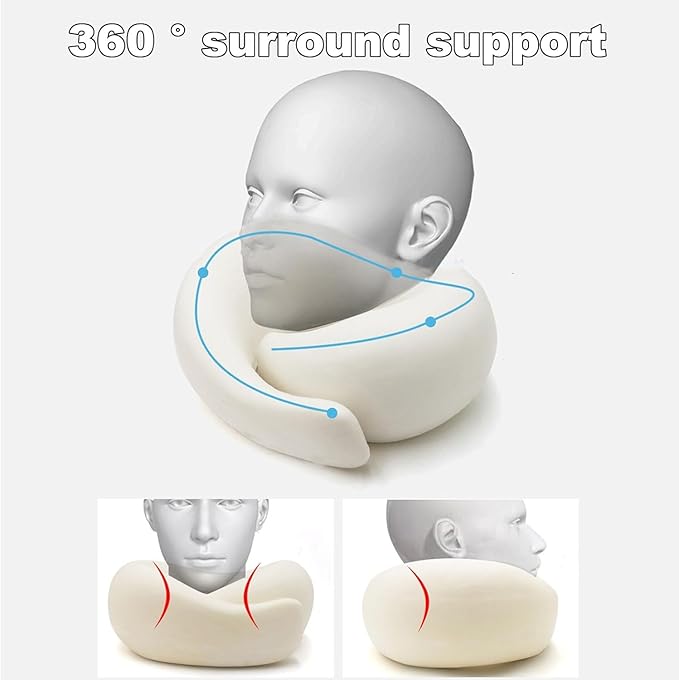 2024 Memory Foam Neck Pillow 360 Degree Neck Support Travel Pillows for Airplanes and Long Flight Travel Neck Pillow (Grey-with Strap)