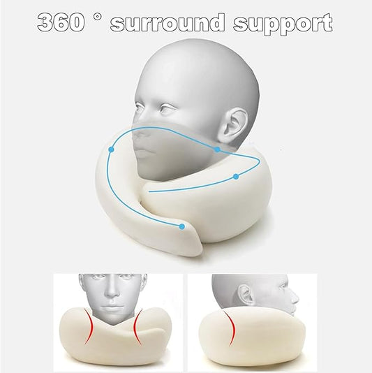 2024 Memory Foam Neck Pillow 360 Degree Neck Support Travel Pillows for Airplanes and Long Flight Travel Neck Pillow (Pink-with Strap)