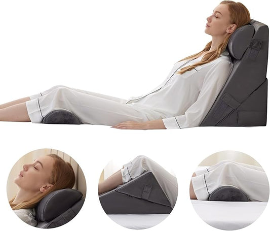 Adjustable 4pcs Bed Wedge Pillow Set, Memory Foam Wedge Pillow Post Surgery for Back, Neck, Leg Pain Relief, Pillow Wedge for Sleeping, Sitting up in Bed, Acid Reflux and GERD, Velvet