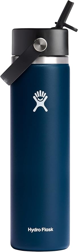 HYDRO FLASK Wide Mouth vacuum insulated stainless steel water bottle with leakproof closeable straw lid for cold water drinks, sports, travel, car and school
