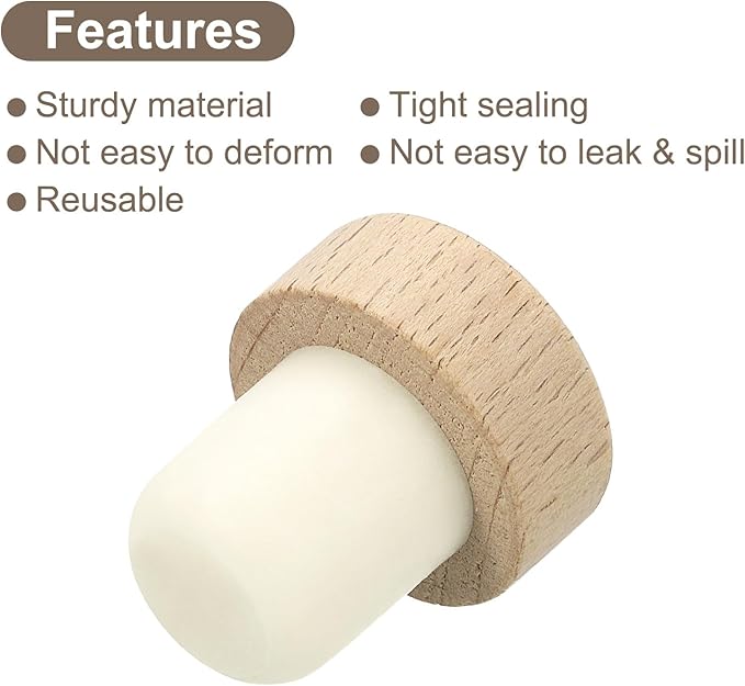 uxcell 8Pcs T-shaped Stoppers, 0.75inch Dia Cork Wine Stopper Reusable Wine Bottle Rubber Corks Sealing Plug for Wine Beer Beverage Bottle Crafts, Wood Color