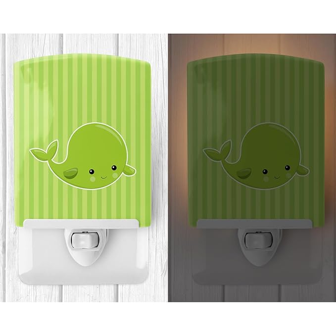 Caroline's Treasures BB8882CNL Nautical Whale Green Ceramic Night Light Compact, UL-Certified, Ideal for Bedroom, Bathroom, Nursery, Hallway, Kitchen, 6x4x3, Multicolor