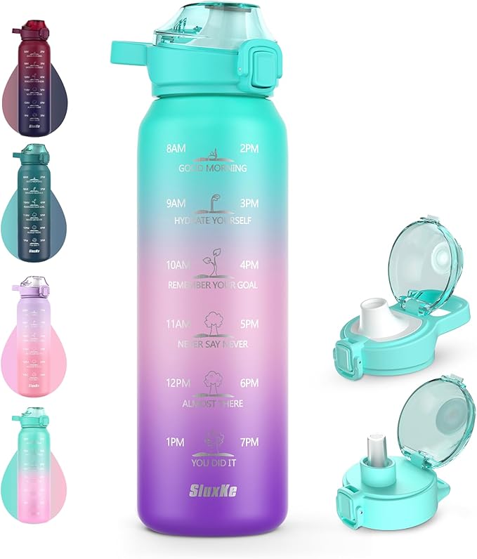 Sports Water Bottle 18/10 Stainless Steel 32oz with 2Lids, 1000ml Insulated Water Bottle Double Walled with Handle, Metal Canteen Keep Cold 48H Hot 24H for Men, Women & Kids