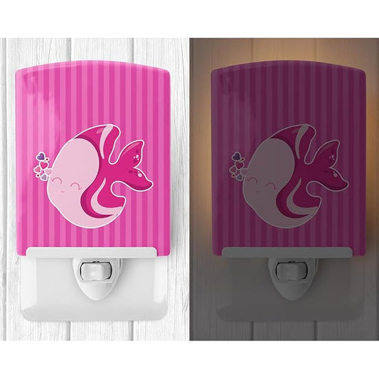 Caroline's Treasures BB7131CNL Pink Fish Ceramic Night Light Compact, UL-Certified, Ideal for Bedroom, Bathroom, Nursery, Hallway, Kitchen, 6x4x3, Multicolor