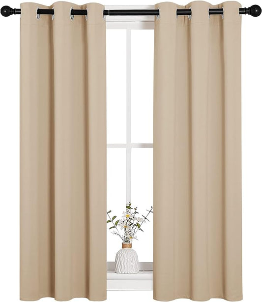 NICETOWN Room Darkening Curtain Panels for Loft, Biscotti Beige, 2 Panels, W29 x L40 -Inch, Thermal Insulated Grommet Room Darkening Draperies/Drapes for Window