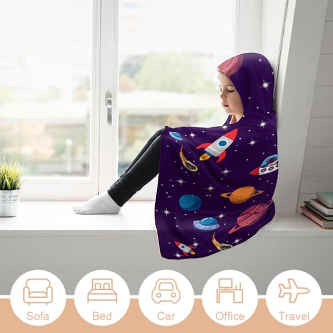 Kids Hooded Towels, Beach Bath Towel, Surf Poncho Toddlers Soft Thick Large Absorbent Cotton Wrap for Boy Girl, Shower/Beach/Pool 50"x30" (Explore Space)