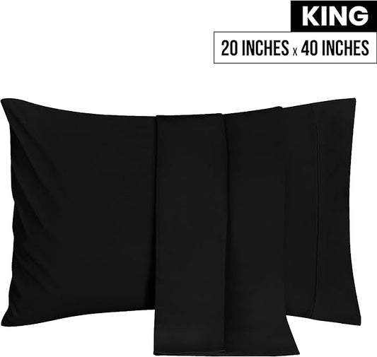 Utopia Bedding King Pillow Cases - 2 Pack - Envelope Closure - Soft Brushed Microfiber Fabric - Shrinkage and Fade Resistant Pillow Covers 20 X 40 Inches (King, Black)