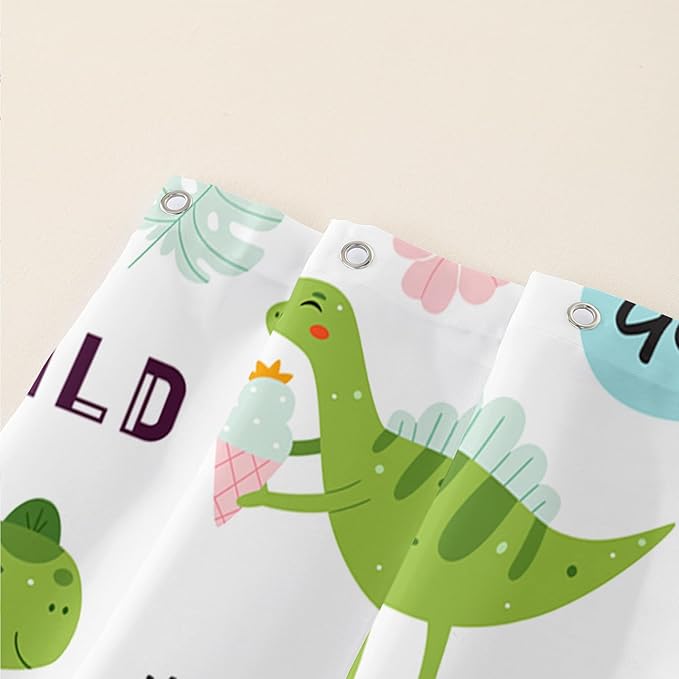 AILONEN Dinosaur Shower Curtain for Boys, Cute Green Kids Bath Curtain 48" W*72" H,Tropical Leaves Funny Dinosaur Curtain with 12 Plastic Hooks
