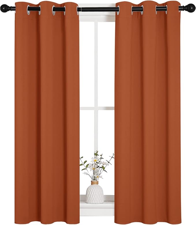 NICETOWN Halloween Burnt Orange Window Curtains Blackout Drapes, Thermal Insulated Solid Grommet Blackout Curtains/Draperies for Living Room (1 Pair, 29 by 45 inches)