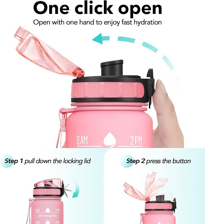 32oz Motivational Water Bottle with Time Marker & Fruit Strainer, Leak-proof BPA Free Non-Toxic Bottle with Carrying Strap, Perfect for Fitness, Gym and Outdoor Sports