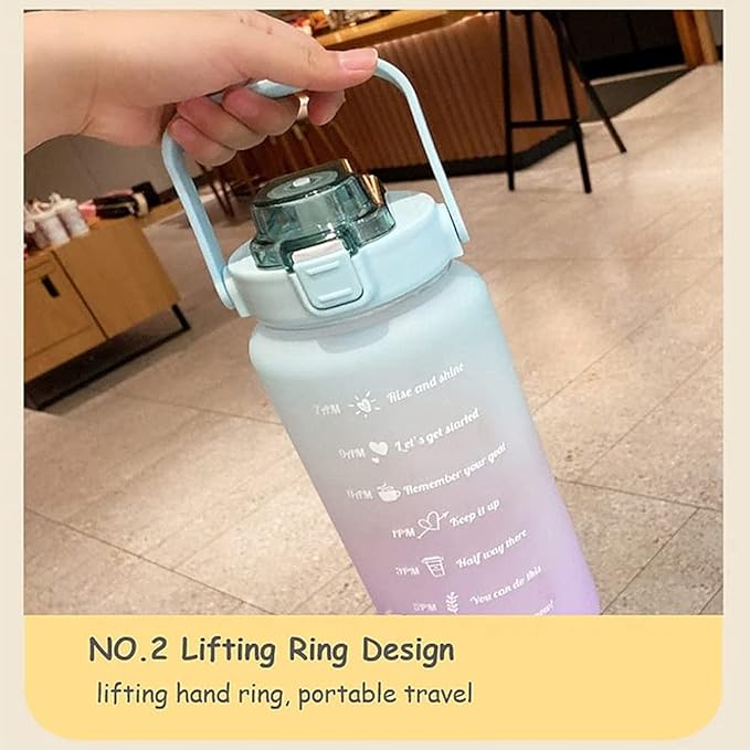 Sports Graduated Water Bottle 2000ml Simple Portable Thermo mug with Straw Lid, Perfect for Outdoor Travel or Gift for Your Family and Friends