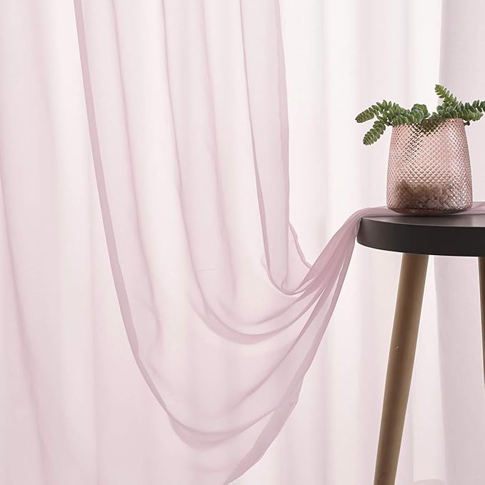 Baby Pink Sheer Curtains 95 Inches Long 2 Panels for Girls Room/Infant Room/Bedroom/Living Room/Cute Decoration Translucent Kawaii Window Treatment Rod Pocket Pink Curtains 52x95