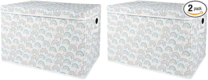Sammy & Lou Painted Rainbow Felt Toy Box; Pink, Yellow, Teal, Blue, White; Collapsible; Two Handles; Hinged Lid; 22 in x 14.5 in x 15 in (Pack of 2)