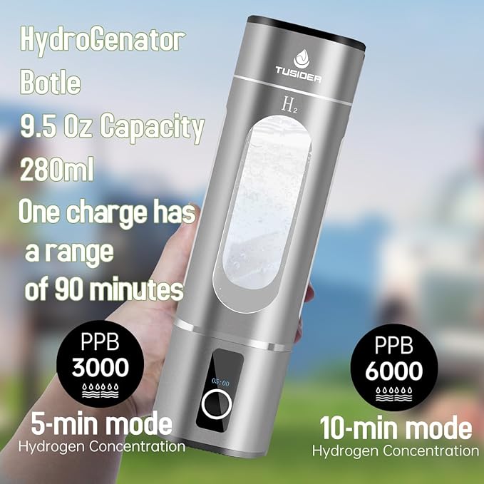 Hydrogen Water Bottle-2024 Advanced 6000ppb Hydrogen Ionized Alkaline Water Generator,Chlorine-Free,SPE/pem Technology,Dupont Membrane,Enhances Metabolism & Immunity. Perfect Health Gift