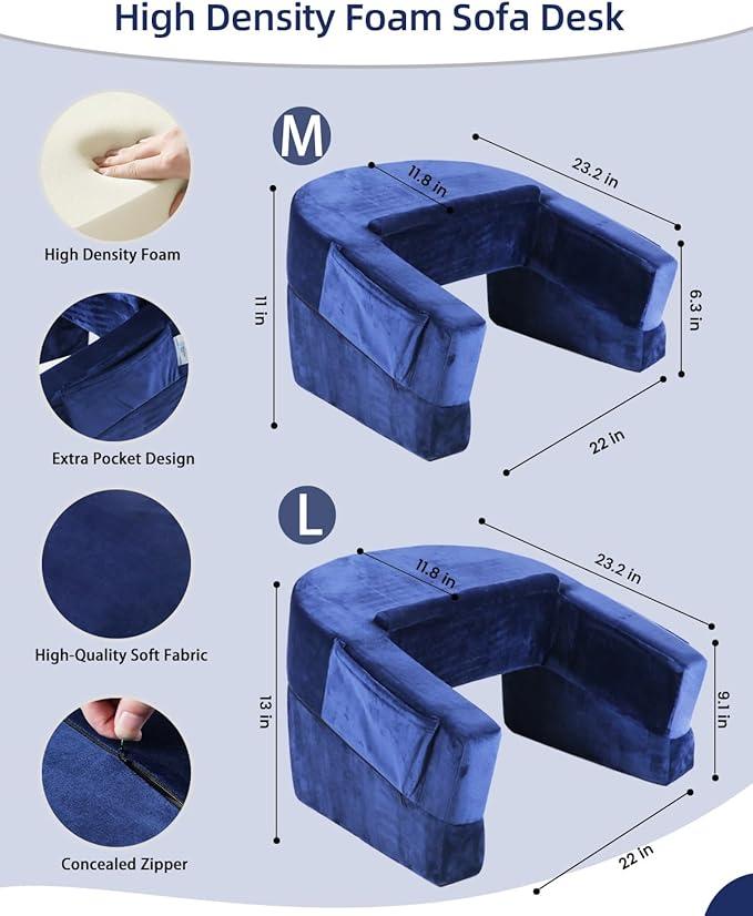 Weighted Idea Reading Pillow for Gaming, Meduim Gaming Pillow for Adult,Table Pillow with 2 Side Pockets for Gaming, Reading, Working Sitting in Bed Floor Sofa (Blue)