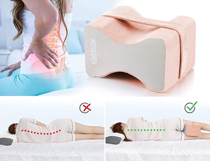 foverhom Memory Foam Knee Pillow,Orthopedic Leg Pillow for Sciatica Relief,Back Pain, Pregnancy, Leg Pain, Hip Pain and Sciatica Relief,Pink Peach