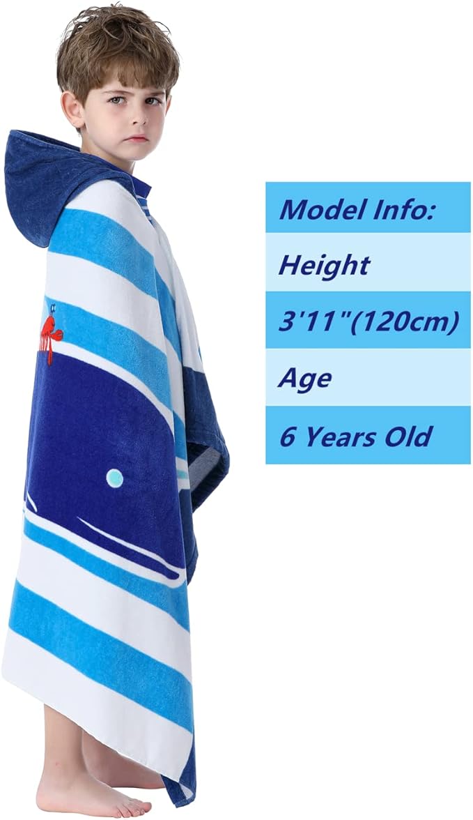 Kids Bath/Beach Towel Oversized 30" x 50" for 3 to 12 Years Boys Girls Swim Pool Cover-ups Super Soft and Absorbent Premium Cotton, Narwhal with Drawstring Bag