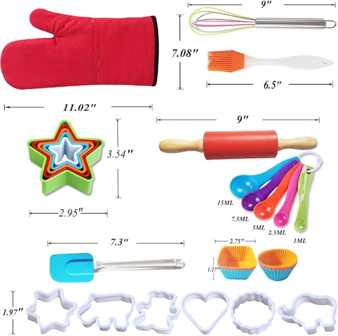 Kids Cooking and Baking Set Real Baking Gift includes Kids Apron,Chef Hat,Oven Mitt&Utensil,Recipes for The Curious Young Junior Chef