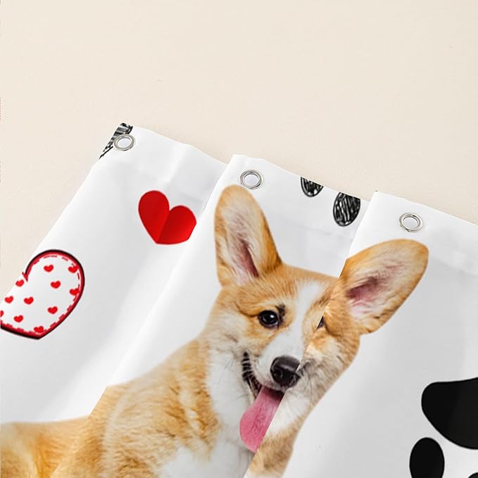 AILONEN Puppy Dog Shower Curtain for Bathroom,Cute Corgi Waterproof Bath Curtain,Pet Dog Kids Girls Dog Lover Curtain with 12 Plastic Hooks(36" W*72" H)