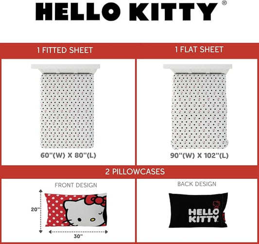 Franco Collectibles Hello Kitty Polka Dot Bedding Super Soft Microfiber 4 Piece Queen Sheet Set, (Officially Licensed Product)