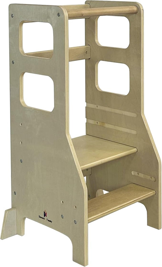 Damoch Family™ Child Standing Tower Kids Kitchen Step Stool Toddler Wooden Step Stool Adjustable Height Children Montessori Stool Patented Design (Natural)