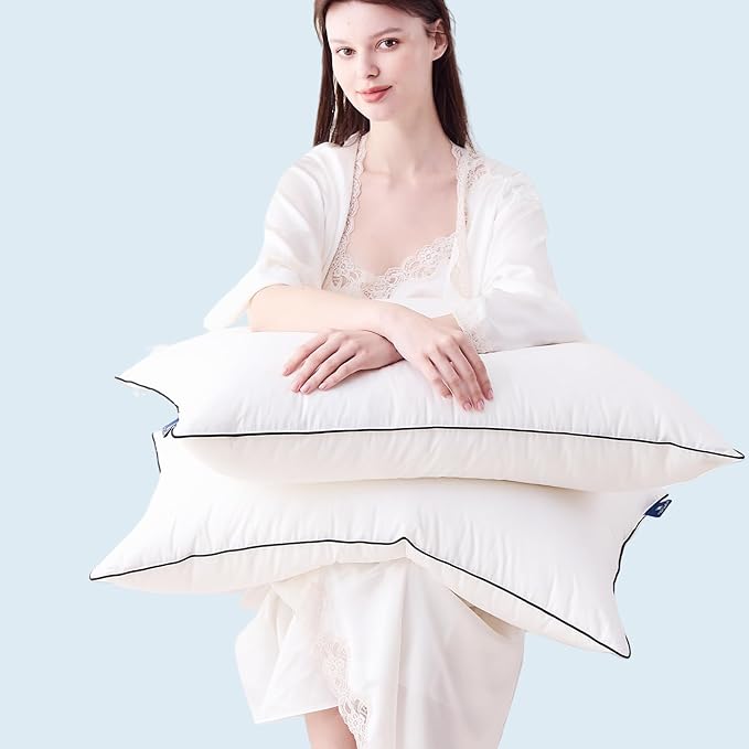 Goose Down Pillows King Size Set of 2, Luxury Hotel Collection Bed Pillow 2 Pack, Airyfil™ Powered Fillings & Feather Pillow,Soft Fluffy for Side, Back, Stomach Sleepers 20"x36"