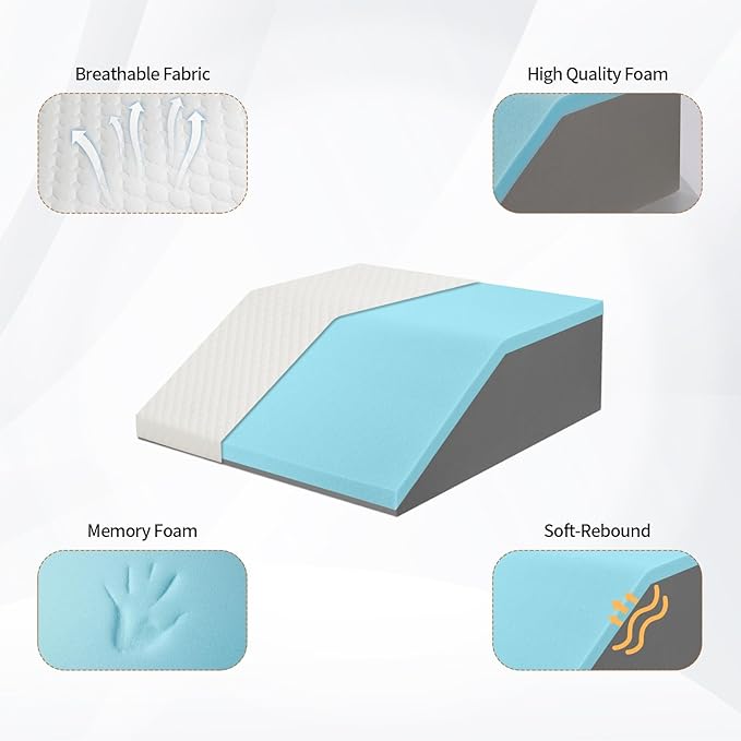 8" Leg Elevation Pillow for Circulation, Cooling Bed Wedge Pillow for Swelling, Memory Foam Top Wedge Pillow for Buttock, Ankle, Leg, and Knee Injuries Post Surgery