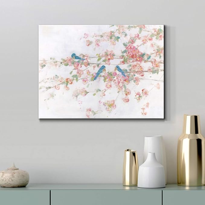 Renditions Gallery Canvas Nature Wall Art Watercolor Home Paintings Little Bluebirds Tree Abstract Modern Botanical Decorations Artwork for Office Bedroom Kitchen Prints - 12"x18" LT33