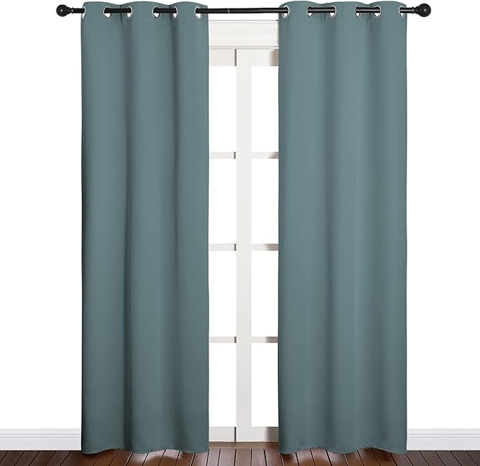 NICETOWN Modern Blackout Curtains Noise Reducing, Thermal Insulated and Privacy Room Darkening Drape Panels for Boy's Guest Room Door Window (Greyish Blue, 2 Panels, W34 x L84 -Inch)