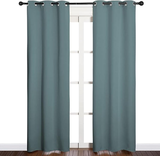 NICETOWN Modern Blackout Curtains Noise Reducing, Thermal Insulated and Privacy Room Darkening Drape Panels for Boy's Guest Room Door Window (Greyish Blue, 2 Panels, W34 x L84 -Inch)