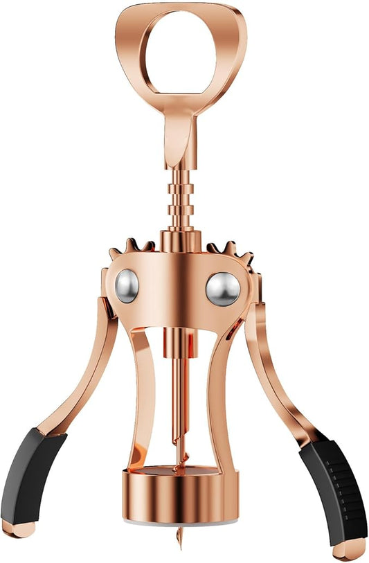 KORCCI Wine Opener, Wine Bottle Opener, Zinc Alloy Wing Corkscrew Heavy Duty, Cork Screw Beer Opener for Bartenders, Multifunctional Bottle Opener for Kitchen, Restaurant, Bar, Waiters (1, Rose Gold)