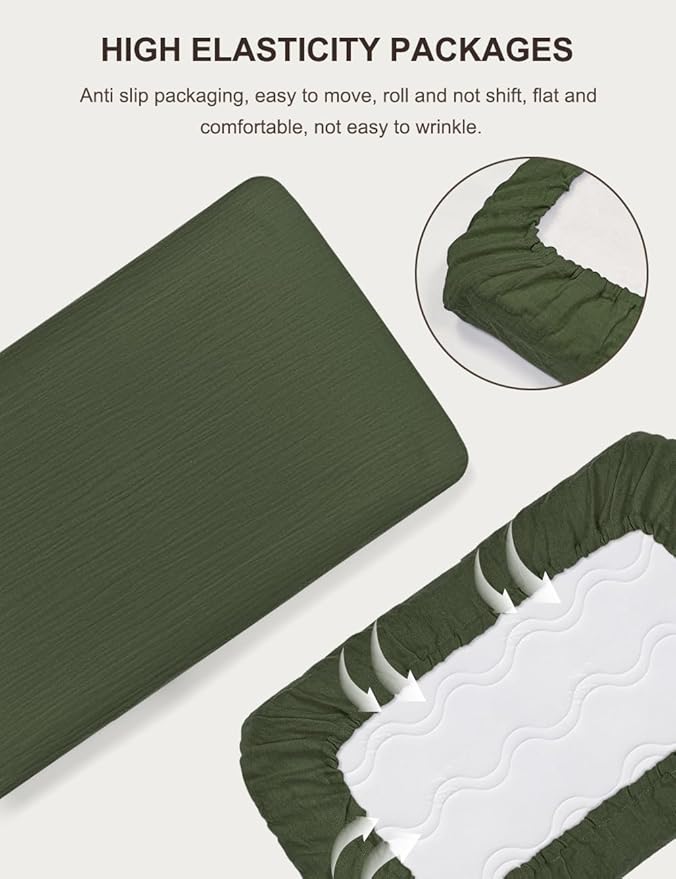 Olive Green Baby Crib Sheets, Soft Muslin Baby Crib Sheets for Standard Crib Mattress, 28" x 52" Neutral Cotton Toddler Bed Sheet (46C-10)